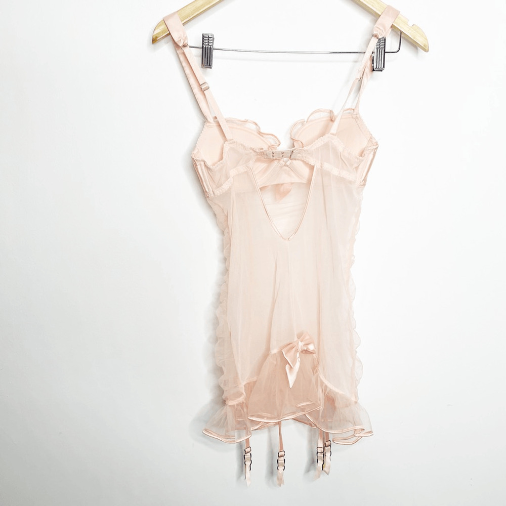 y2k 00s Victoria's Secret Garter Mesh Dress baby pink underwired womens 34B - Picture 6 of 8